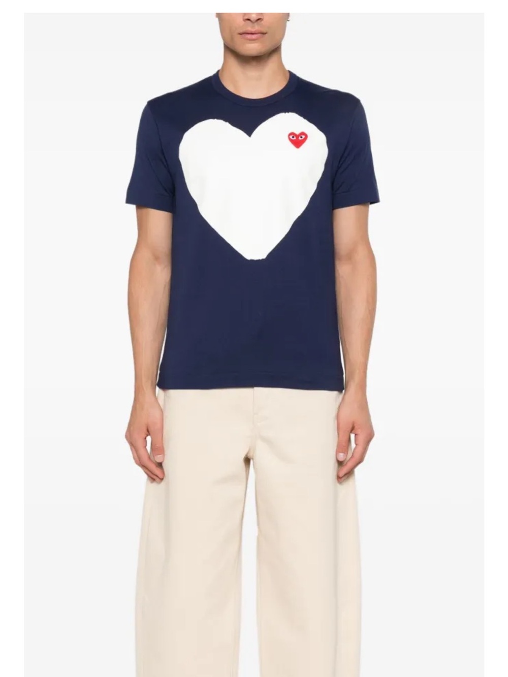 Comme des Garçons PLAY Big Heart T Shirt Navy White Graphic Logo Tee Size M